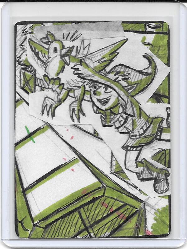ACEO Art Card Original "Link Catches Chicken"